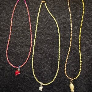 Handmade Beaded Charm Necklaces - Pink, Yellow, Tan
